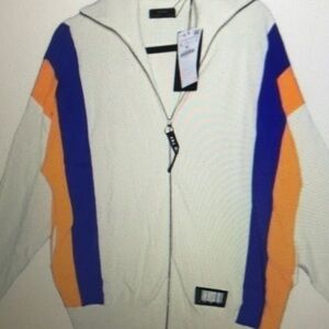 Men's White, Orange, and Purple Sweater